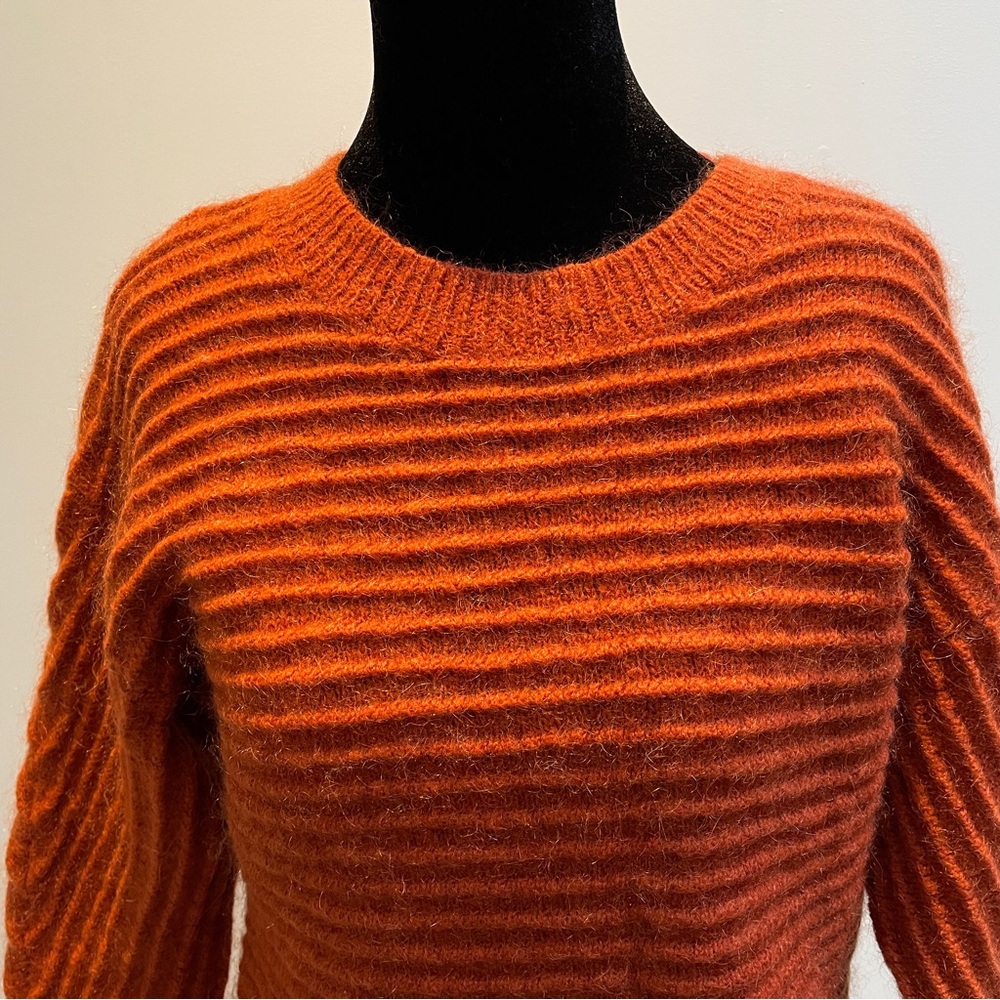 Seed Heritage Mohair Wool Blend Textured Rib Sweater in Burnt Orange Small